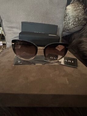 Bulgari Black-to-Brown Gradient Cat-Eye Women's Sunglasses with Gold Accents